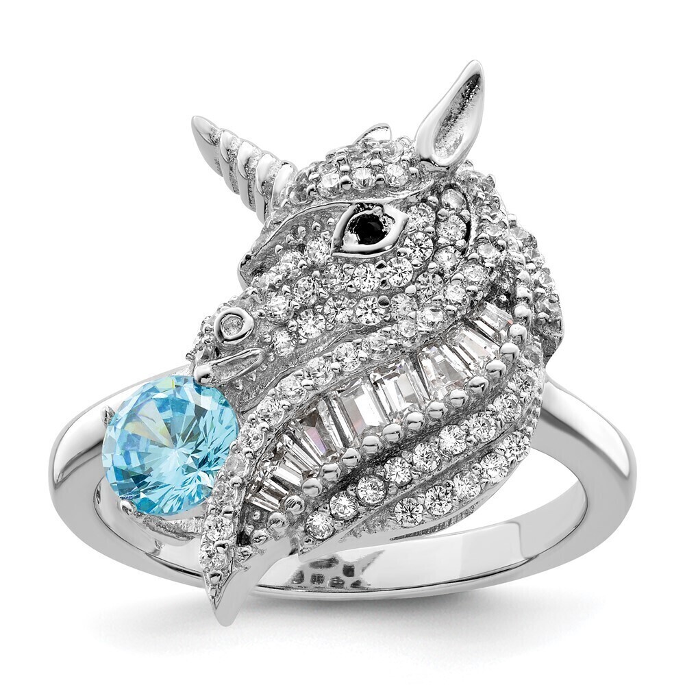 Kazi Luxury Sterling Silver Rhodium-plated Polished CZ Unicorn Ring